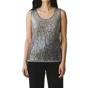 Joan Rivers Women's XSmall Silver Round Neck Sequin Sleeveless Top